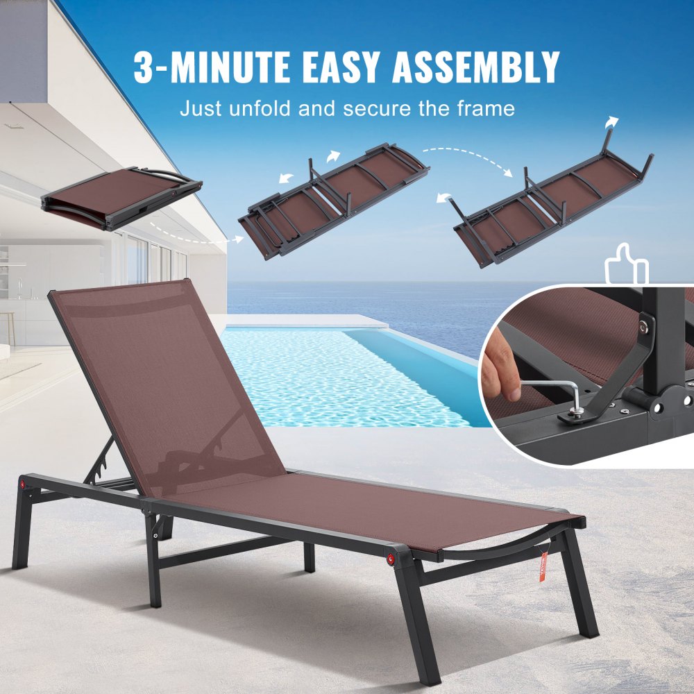 6151 - 5-Position Adjustable Aluminum Outdoor Lounge Chair, Waterproof & Durable