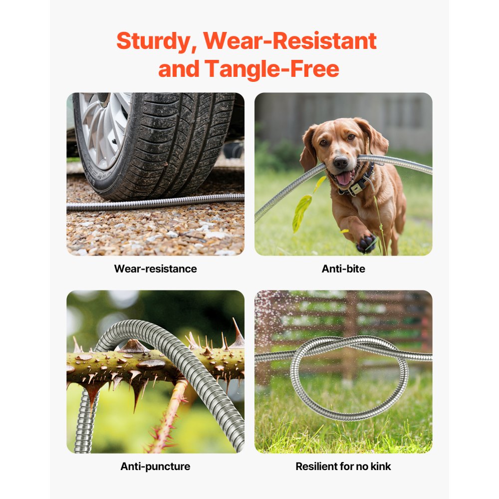 FH-SS06 - 200 ft Stainless Steel Kink-Free Garden Hose with Nozzle