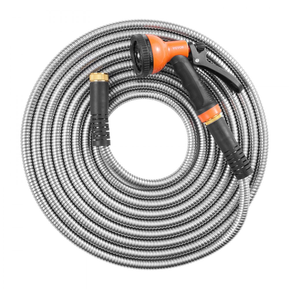 FH-SS06 - 200 ft Stainless Steel Kink-Free Garden Hose with Nozzle