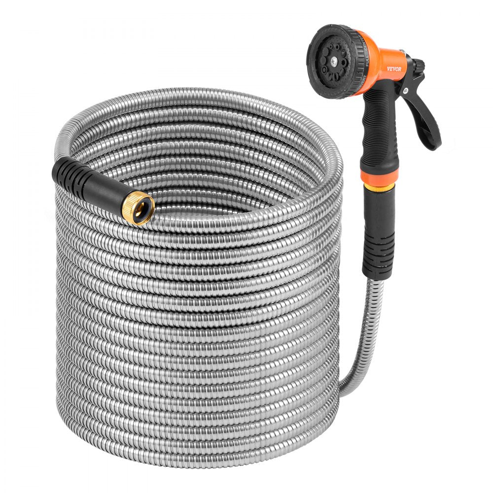 FH-SS06 - 200 ft Stainless Steel Kink-Free Garden Hose with Nozzle