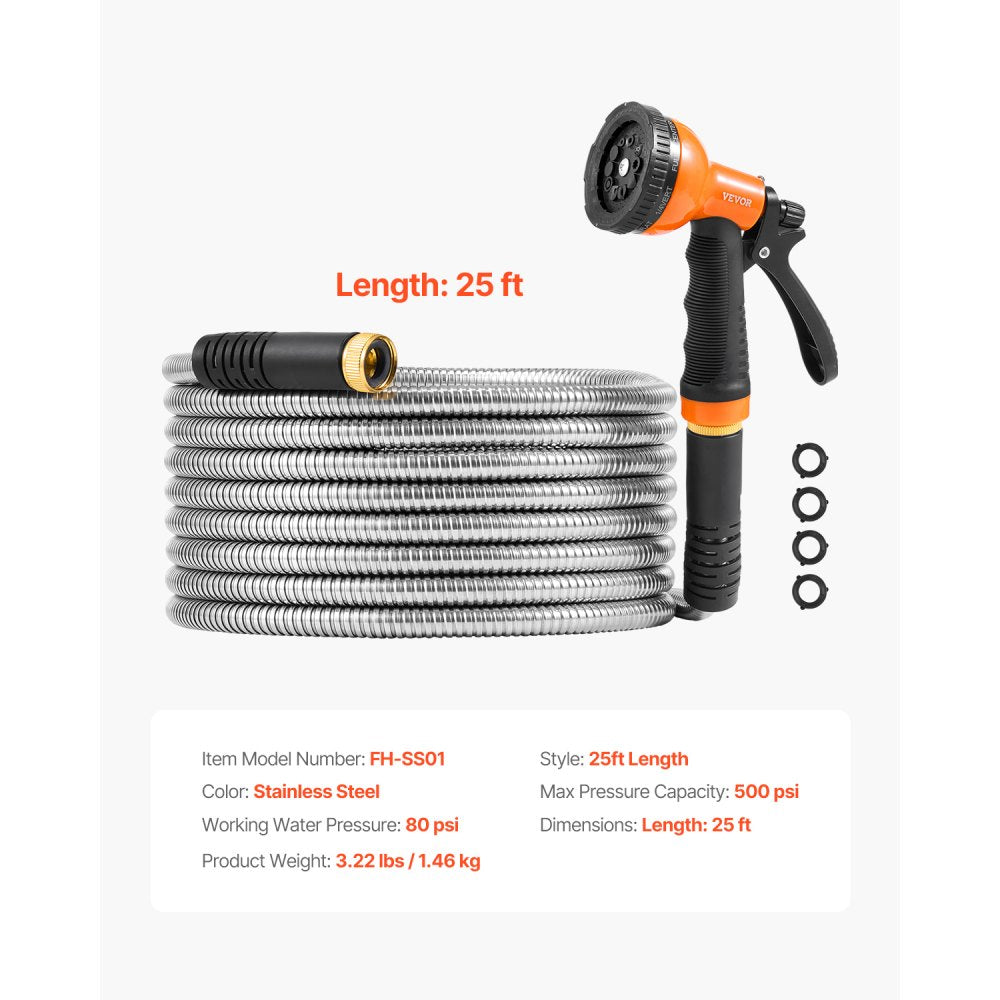 FH-SS01 - 25 ft Stainless Steel Hose with 10-Pattern Nozzle