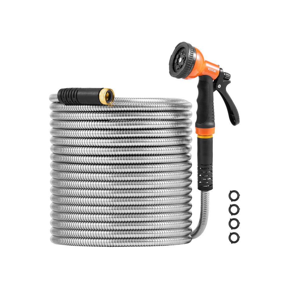 FHSS-02 - 50ft Stainless Steel Kink-Free Garden Hose with 10 Spray Patterns