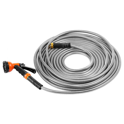 FH-SS03 - 75 ft Heavy Duty Stainless Steel Garden Hose with 10-Pattern Nozzle