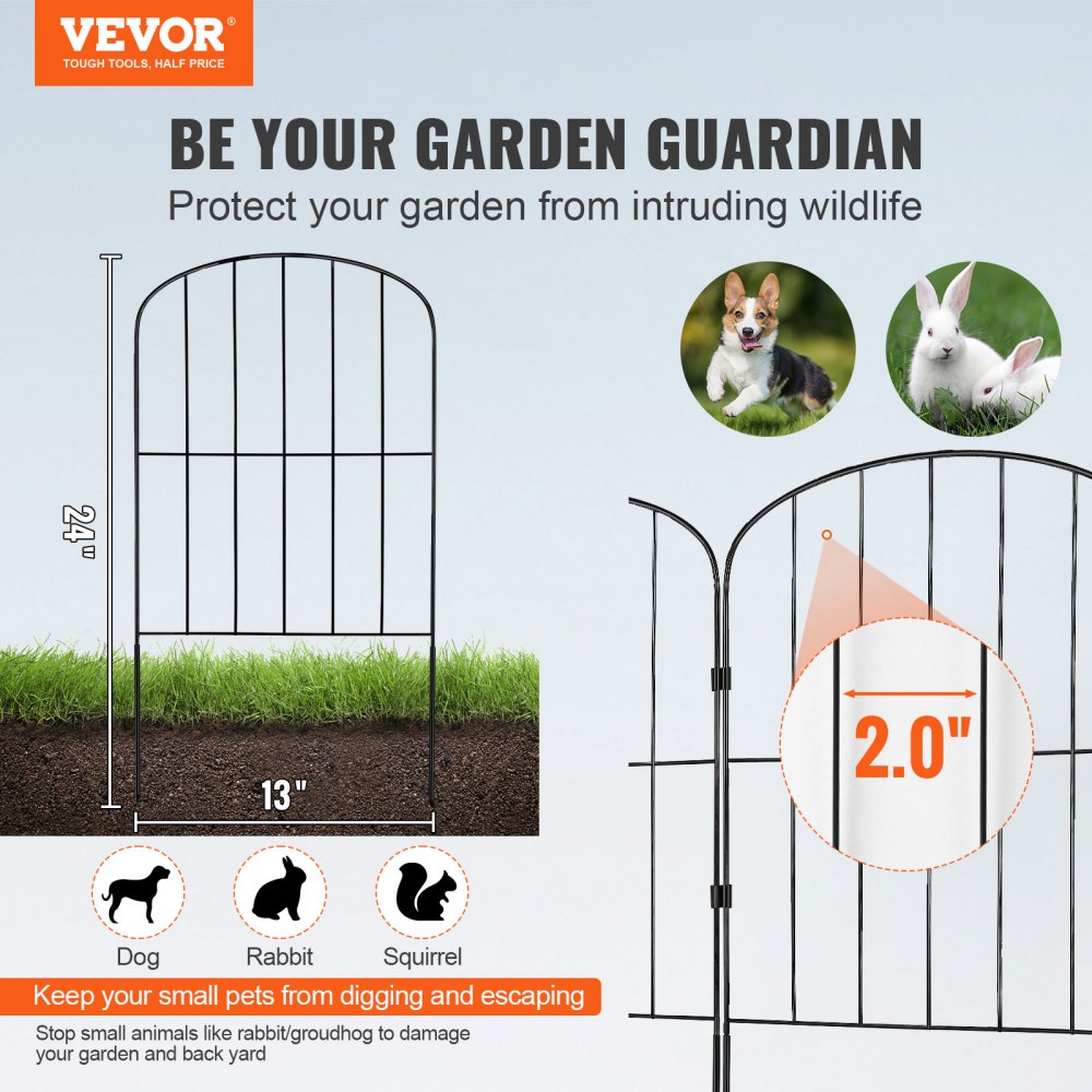 610x330-10 - 24" High Metal Garden Fence with Spike Spacing for Pets