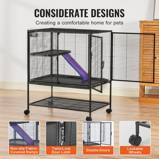 JM-XC-082 - 36" Metal Small Animal Cage with Non-Slip Ramp and Easy Access