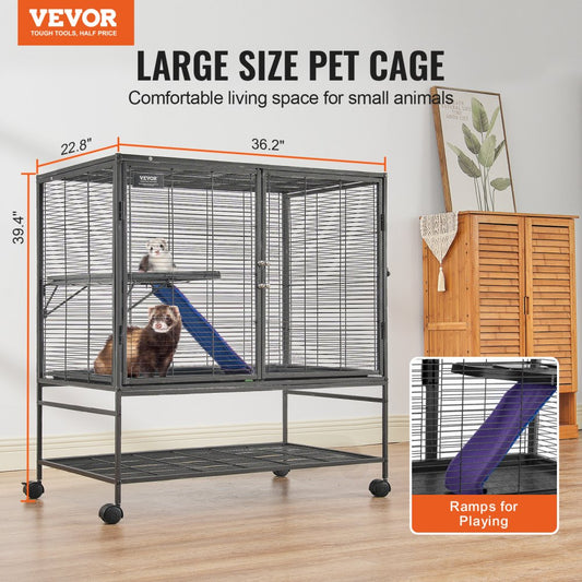 JM-XC-083 - 36.2"x22.8"x39.4" Metal Two-Tier Ferret Cage with Tray