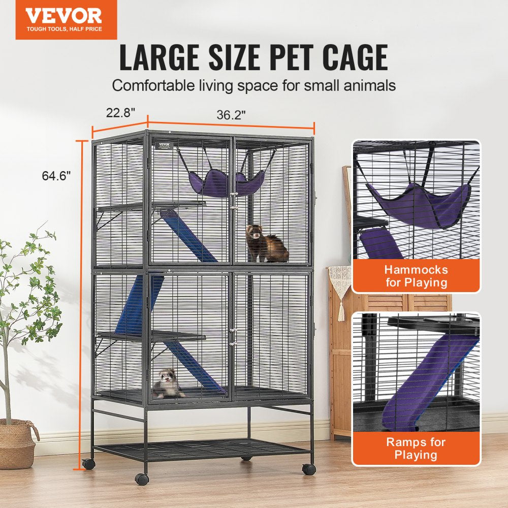 JM-XC-084 - 64.6" Metal 4-Tier Ferret Cage with Ramps & Hammock