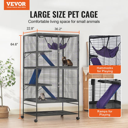 JM-XC-084 - 64.6" Metal 4-Tier Ferret Cage with Ramps & Hammock