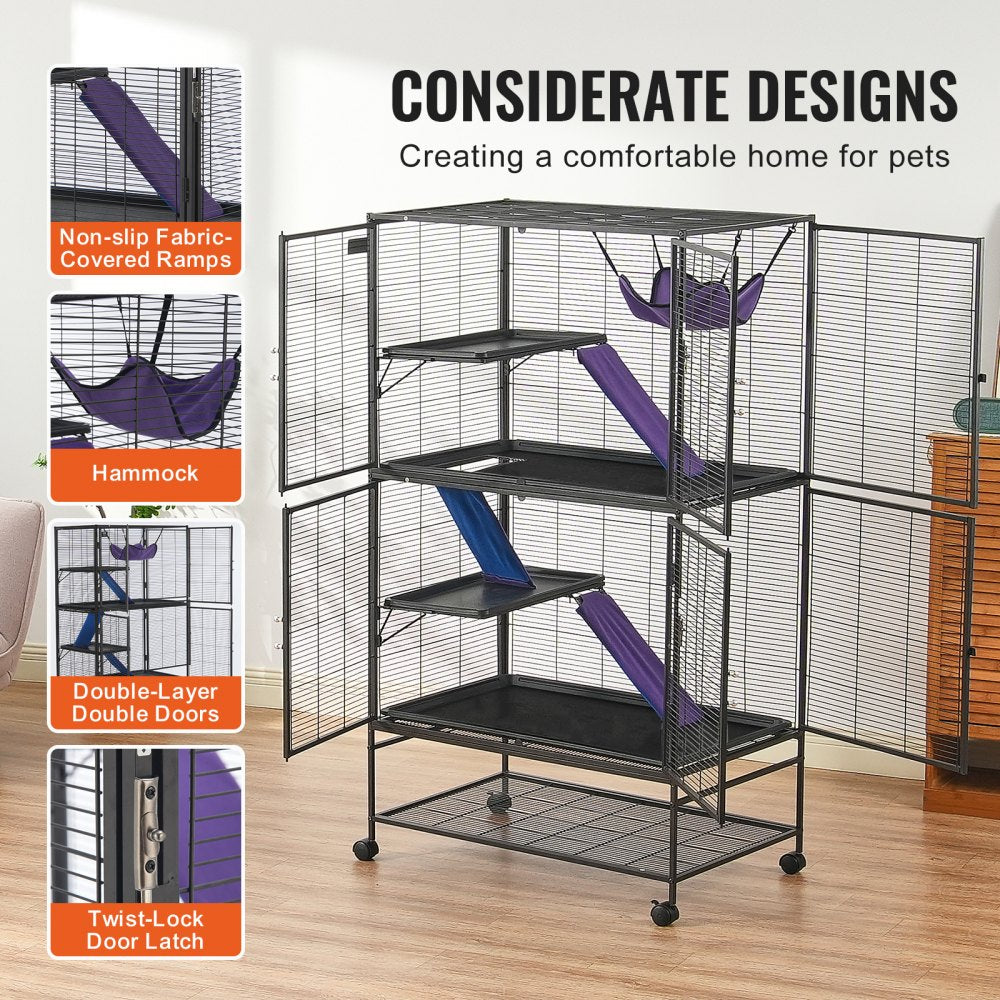JM-XC-084 - 64.6" Metal 4-Tier Ferret Cage with Ramps & Hammock