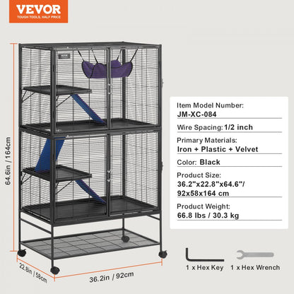 JM-XC-084 - 64.6" Metal 4-Tier Ferret Cage with Ramps & Hammock