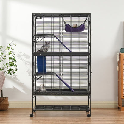JM-XC-084 - 64.6" Metal 4-Tier Ferret Cage with Ramps & Hammock