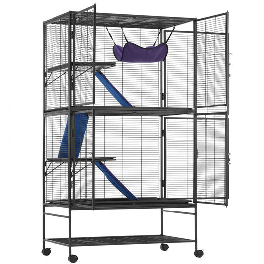 JM-XC-084 - 64.6" Metal 4-Tier Ferret Cage with Ramps & Hammock