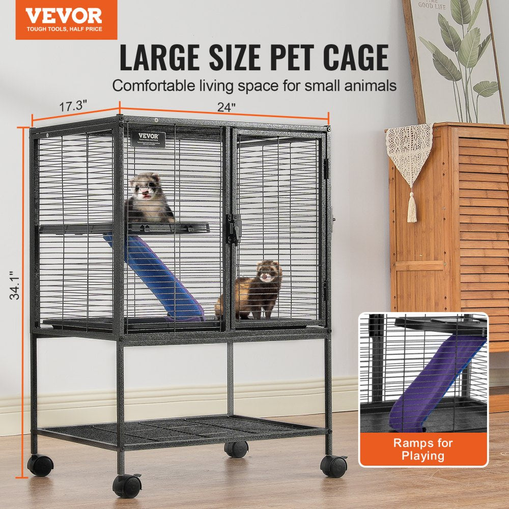 JM-XC-081 - 24"x17.3"x34" 2-Tier Metal Ferret Cage with Rolling Base