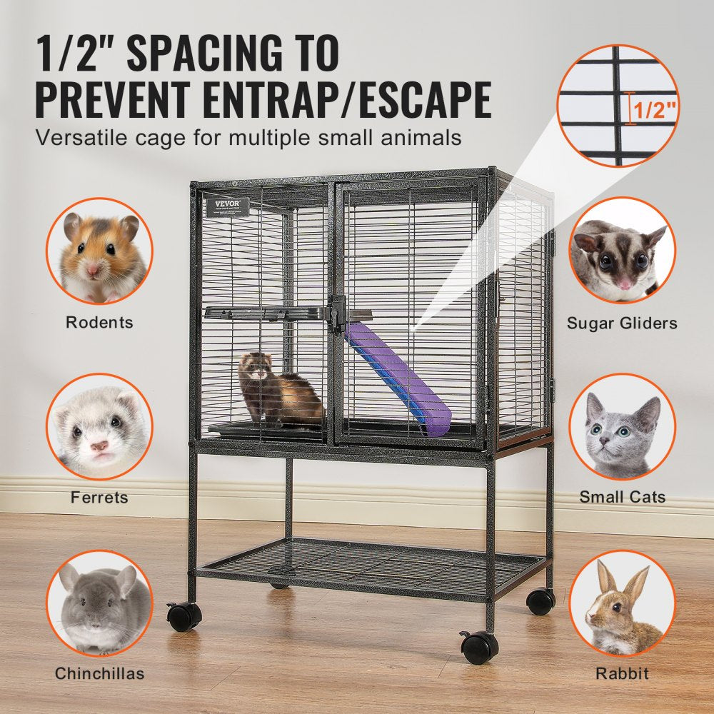JM-XC-081 - 24"x17.3"x34" 2-Tier Metal Ferret Cage with Rolling Base