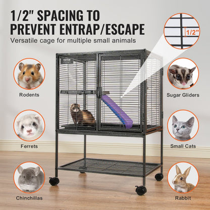 JM-XC-081 - 24"x17.3"x34" 2-Tier Metal Ferret Cage with Rolling Base
