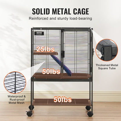 JM-XC-081 - 24"x17.3"x34" 2-Tier Metal Ferret Cage with Rolling Base