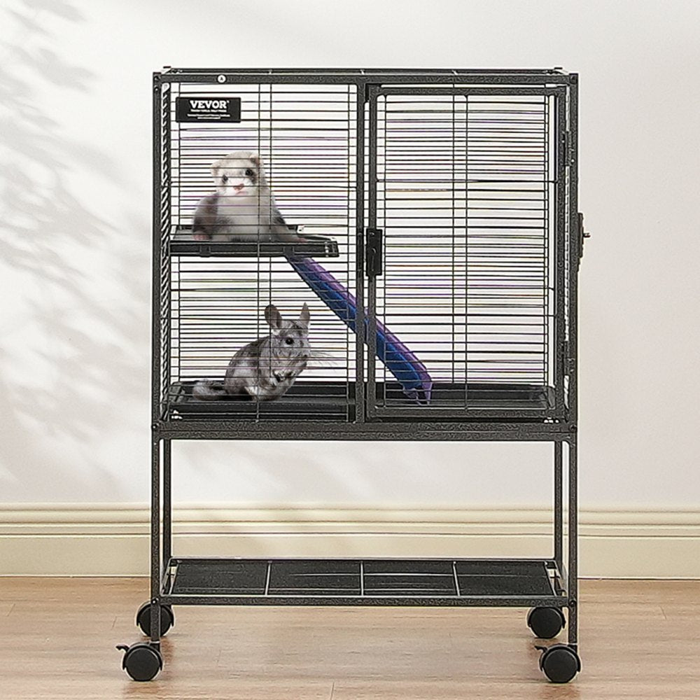 JM-XC-081 - 24"x17.3"x34" 2-Tier Metal Ferret Cage with Rolling Base