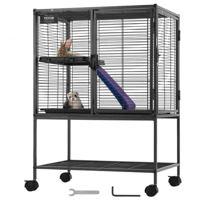 JM-XC-081 - 24"x17.3"x34" 2-Tier Metal Ferret Cage with Rolling Base