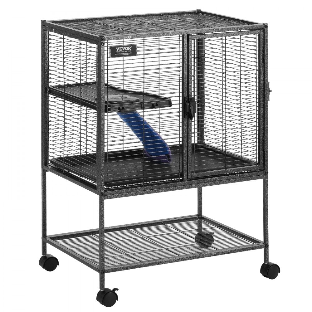 JM-XC-081 - 24"x17.3"x34" 2-Tier Metal Ferret Cage with Rolling Base