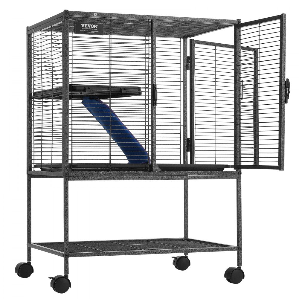 JM-XC-081 - 24"x17.3"x34" 2-Tier Metal Ferret Cage with Rolling Base