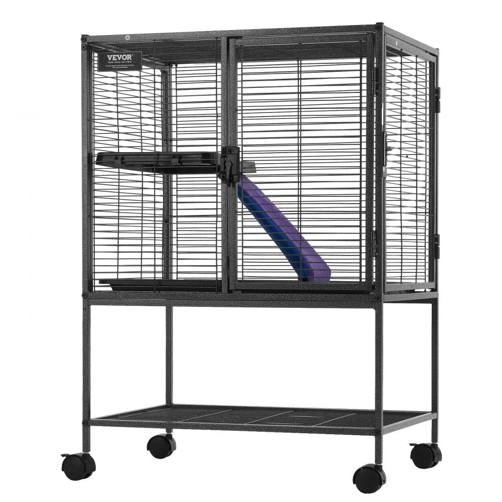 JM-XC-081 - 24"x17.3"x34" 2-Tier Metal Ferret Cage with Rolling Base