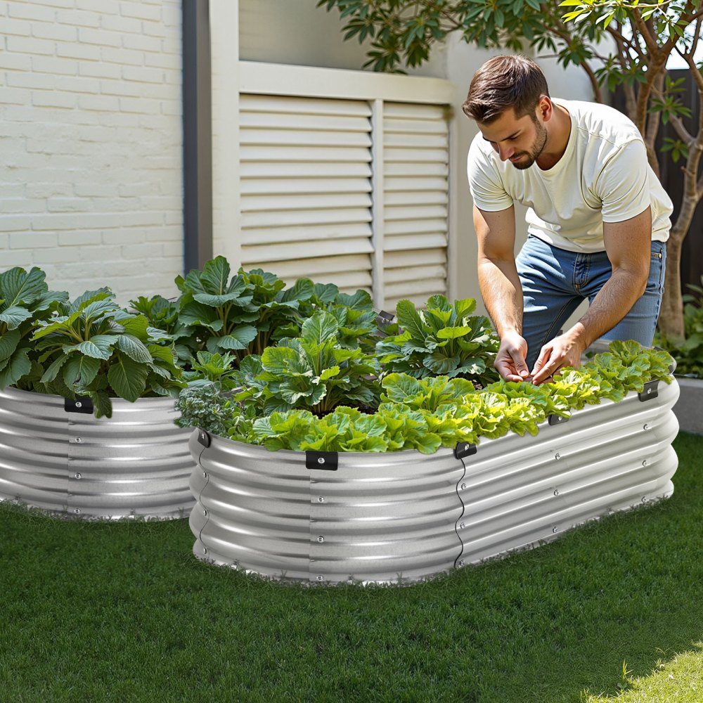 GM61003-120X60X27CM - Sturdy 4x2 ft Metal Raised Garden Bed with Gloves