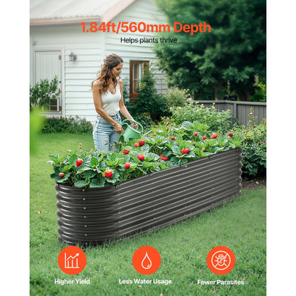 GM61003-240X60X57CM - 8x2ft Metal Raised Garden Bed for Deep-Rooted Plants