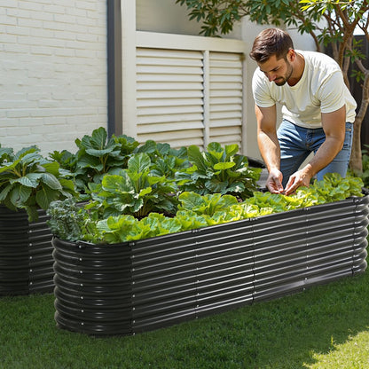 GM61003-240X60X57CM - 8x2ft Metal Raised Garden Bed for Deep-Rooted Plants