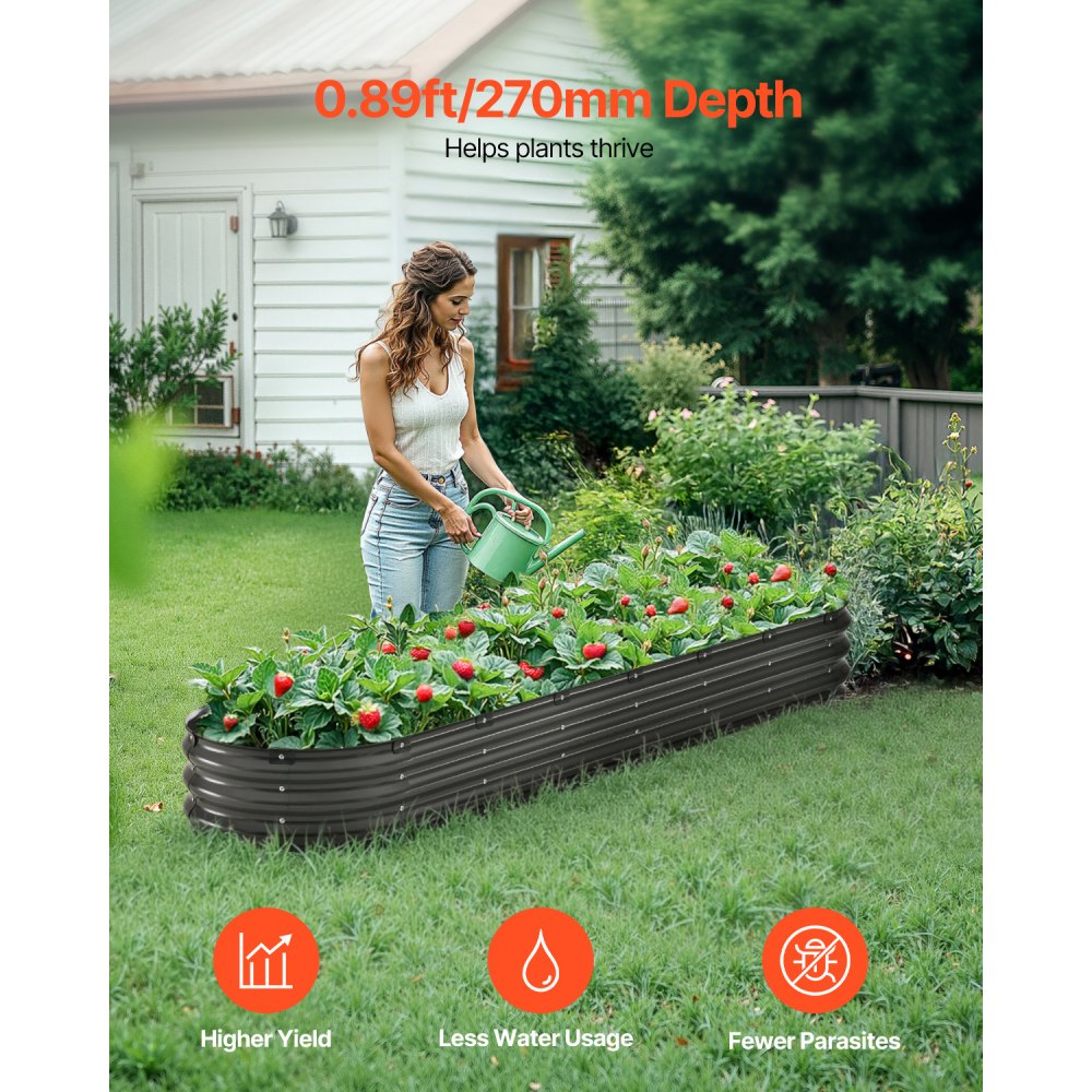 GM61003-240X60X27CM - Durable 8x2 ft Metal Raised Garden Bed for Deep-Rooted Plants