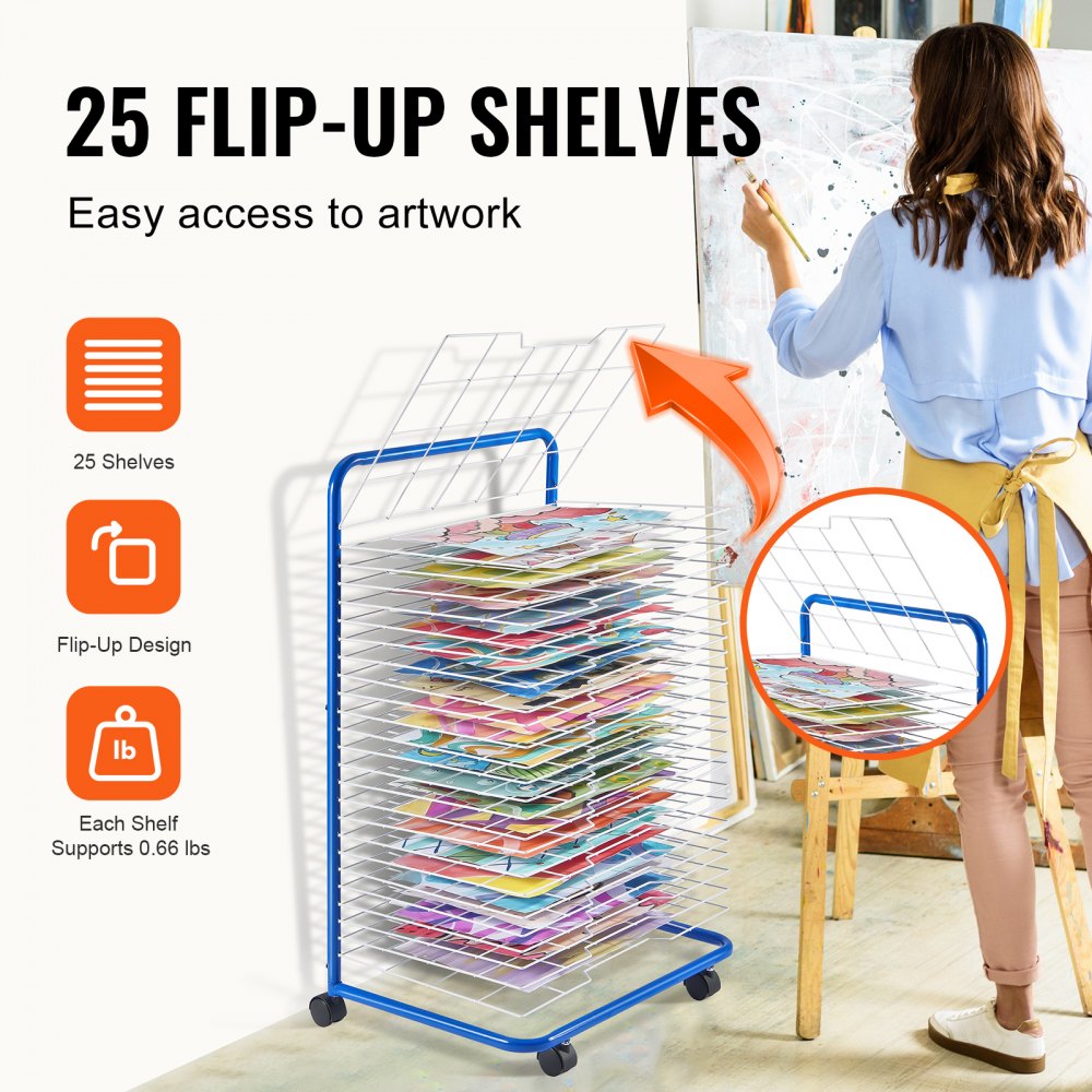 HS-LH3 - VEVOR Art Drying Rack with 25 Adjustable Shelves, All-Metal Design