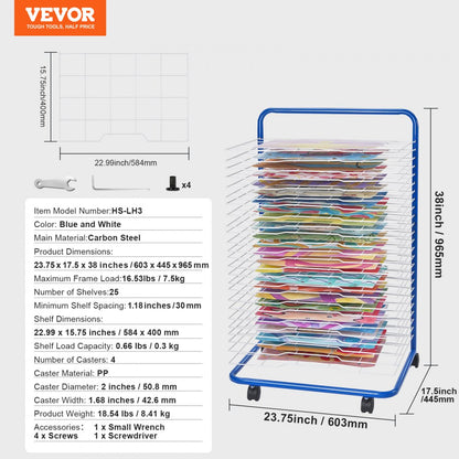 HS-LH3 - VEVOR Art Drying Rack with 25 Adjustable Shelves, All-Metal Design
