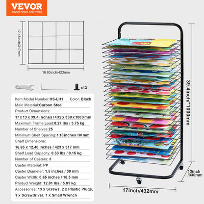 HS-LH1 - Metal Art Drying Rack with 25 Shelves & Wheels