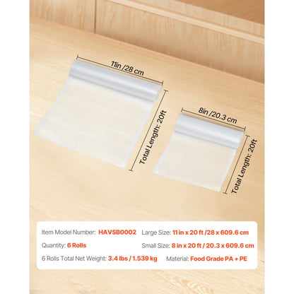 HAVSB0002 - 8" & 11" Non-BPA Vacuum Sealer Bags for Food Preservation