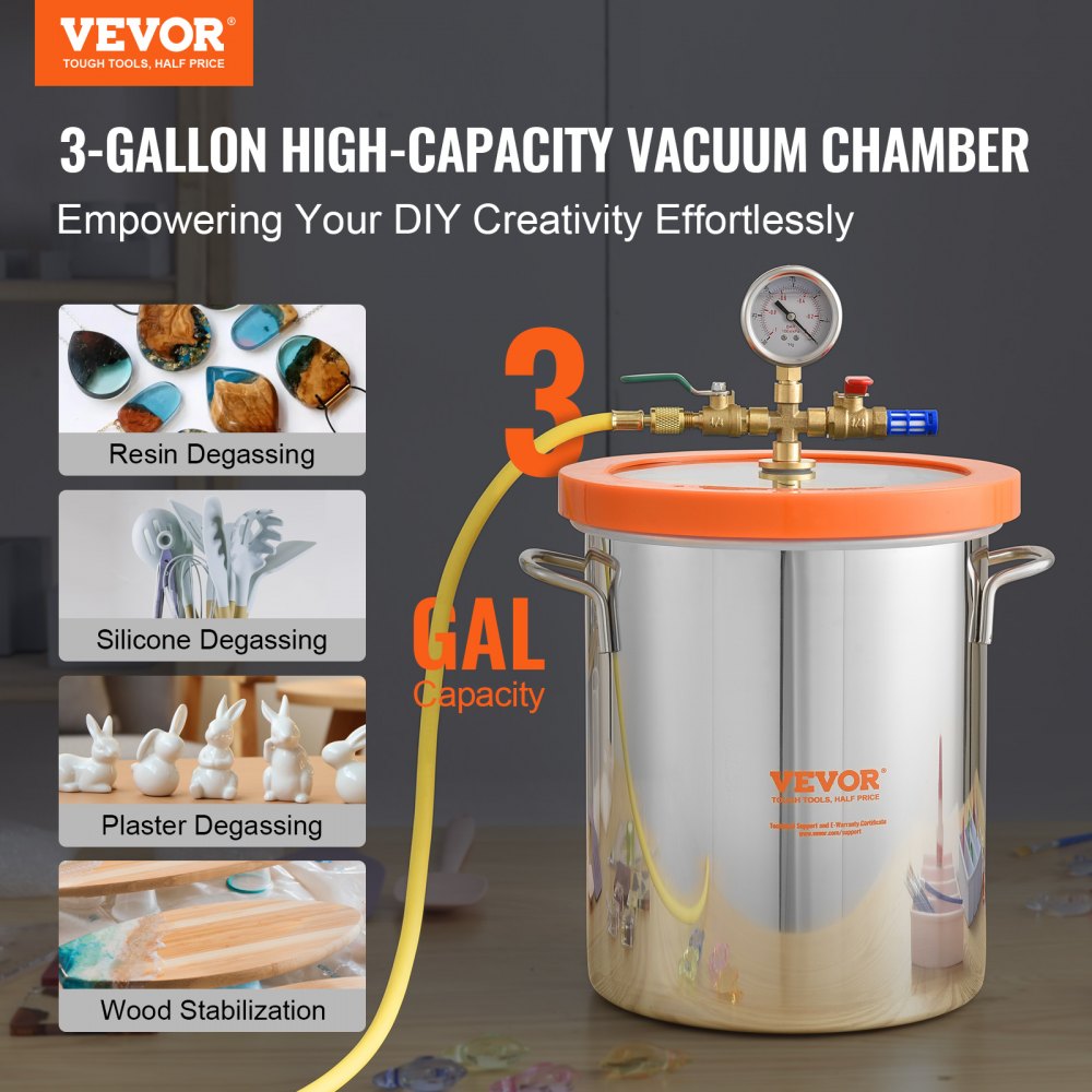 T3 - Durable 3 Gallon Stainless Steel Vacuum Chamber for Crafting