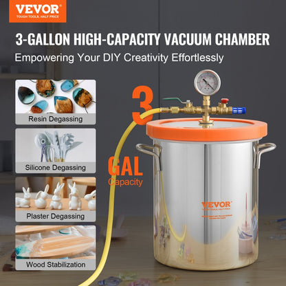 T3 - Durable 3 Gallon Stainless Steel Vacuum Chamber for Crafting