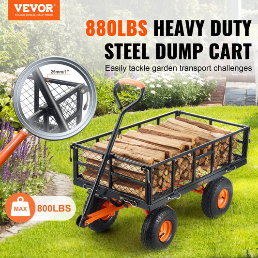 TC4211FKB - 880 lbs Capacity Metal Dump Cart with 10" Wheels