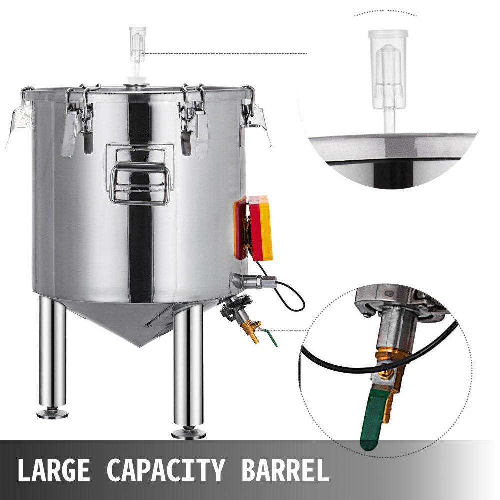 010126762078 - 14 Gallon Stainless Steel Fermenter with Thermometer and Conical Base