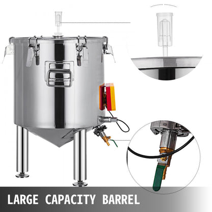 010126762078 - 14 Gallon Stainless Steel Fermenter with Thermometer and Conical Base