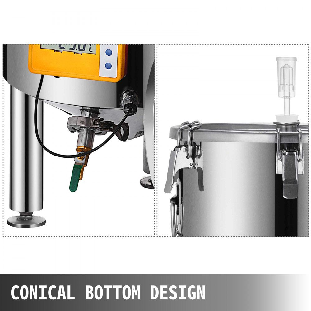 010126762078 - 14 Gallon Stainless Steel Fermenter with Thermometer and Conical Base