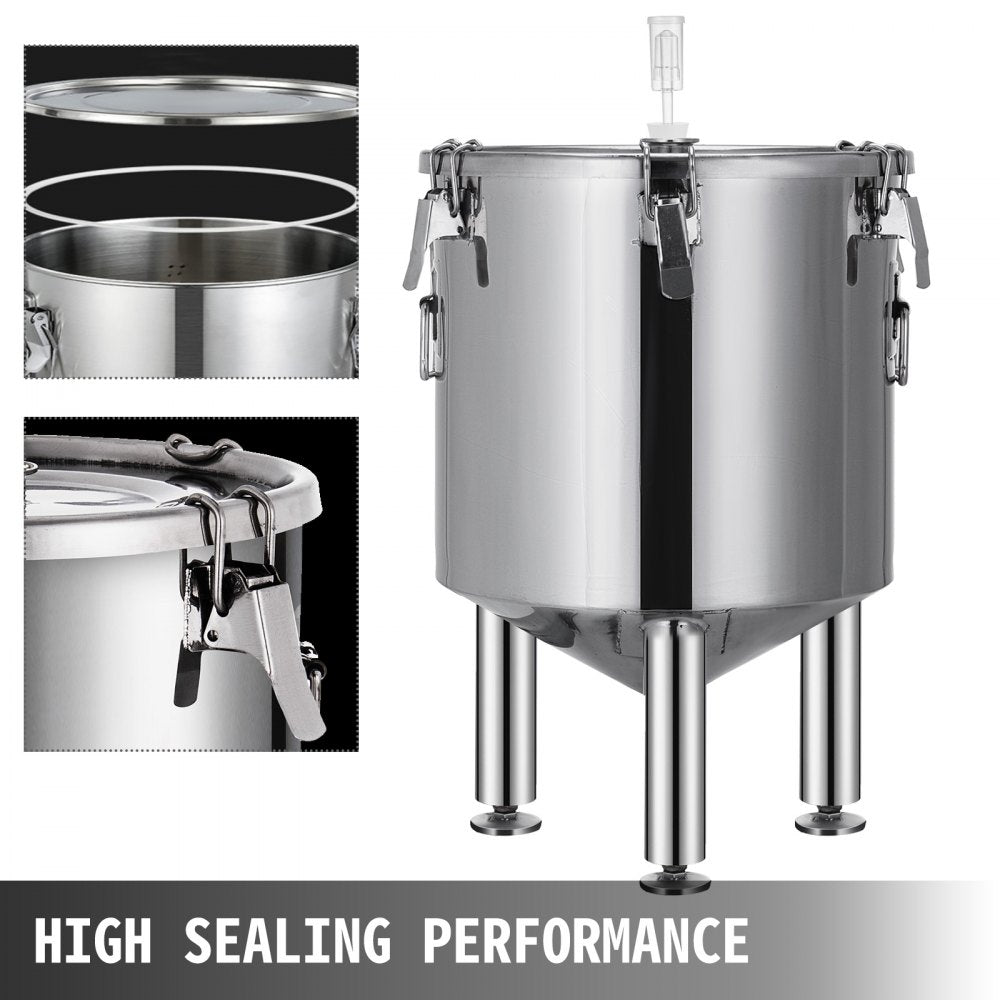 010126762078 - 14 Gallon Stainless Steel Fermenter with Thermometer and Conical Base
