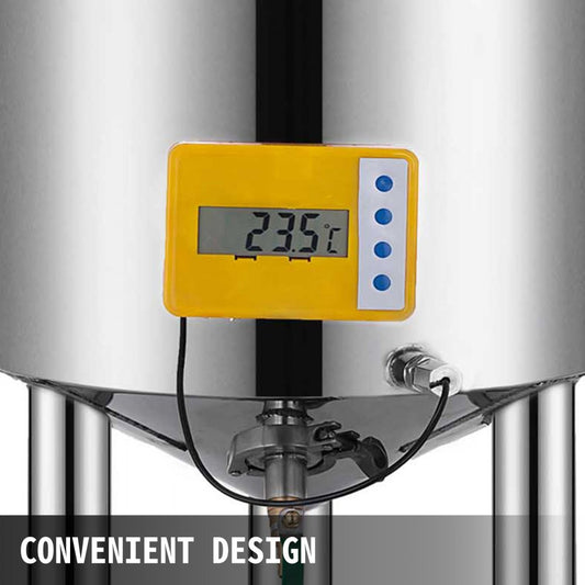 010126762078 - 14 Gallon Stainless Steel Fermenter with Thermometer and Conical Base