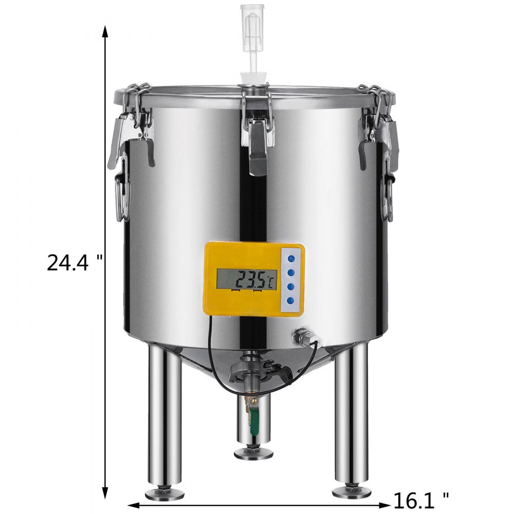 010126762078 - 14 Gallon Stainless Steel Fermenter with Thermometer and Conical Base