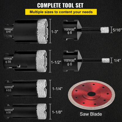 QHKZ6PCS - Versatile Diamond Hole Saw Set for Porcelain, Granite & Marble