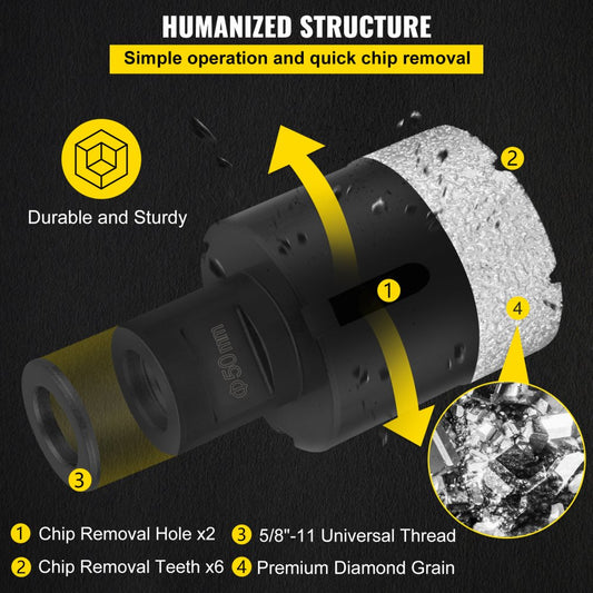 QHKZ6PCS - Versatile Diamond Hole Saw Set for Porcelain, Granite & Marble