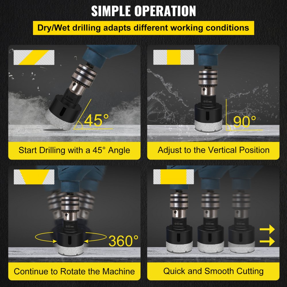 QHKZ6PCS - Versatile Diamond Hole Saw Set for Porcelain, Granite & Marble
