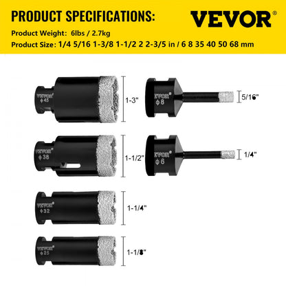 QHKZ6PCS - Versatile Diamond Hole Saw Set for Porcelain, Granite & Marble
