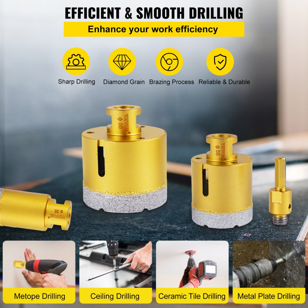 QHKZ7PCS - Premium Diamond Drill Set for Porcelain, Granite & Marble