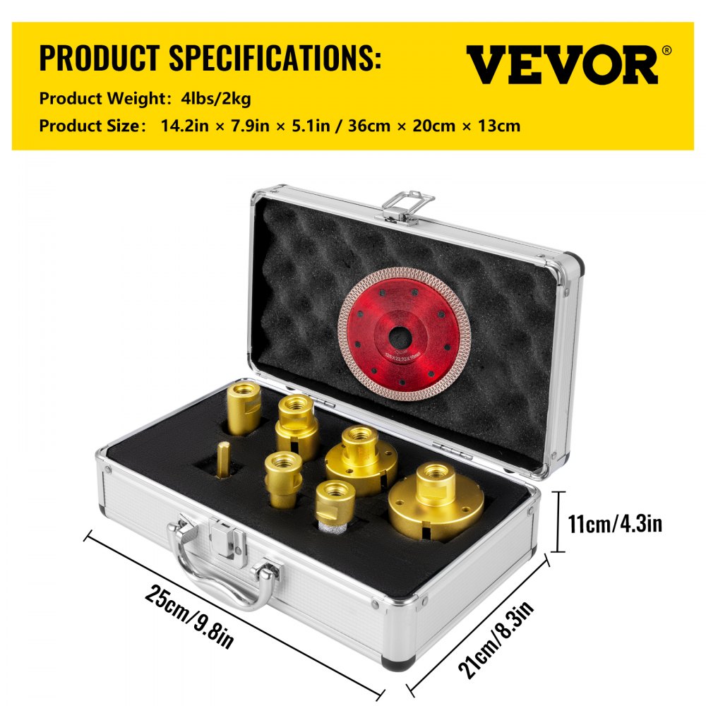 QHKZ7PCS - Premium Diamond Drill Set for Porcelain, Granite & Marble