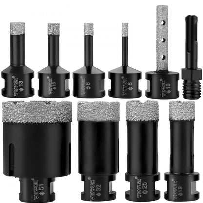QHKZ10PCS - Premium Diamond Drill Bits Set for Porcelain & Granite