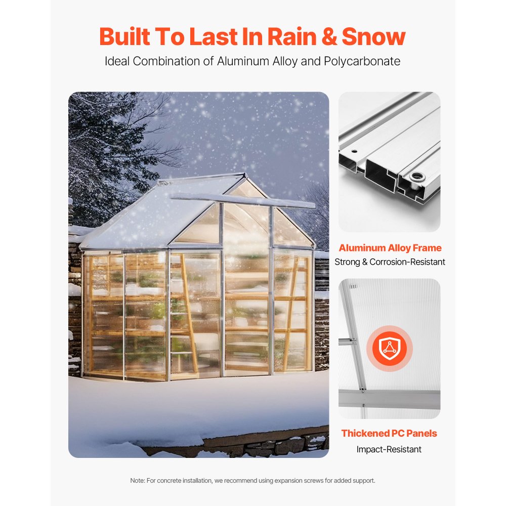 SNG190-2 - Durable 6.06 x 4.13 Ft Polycarbonate Greenhouse with Ventilation
